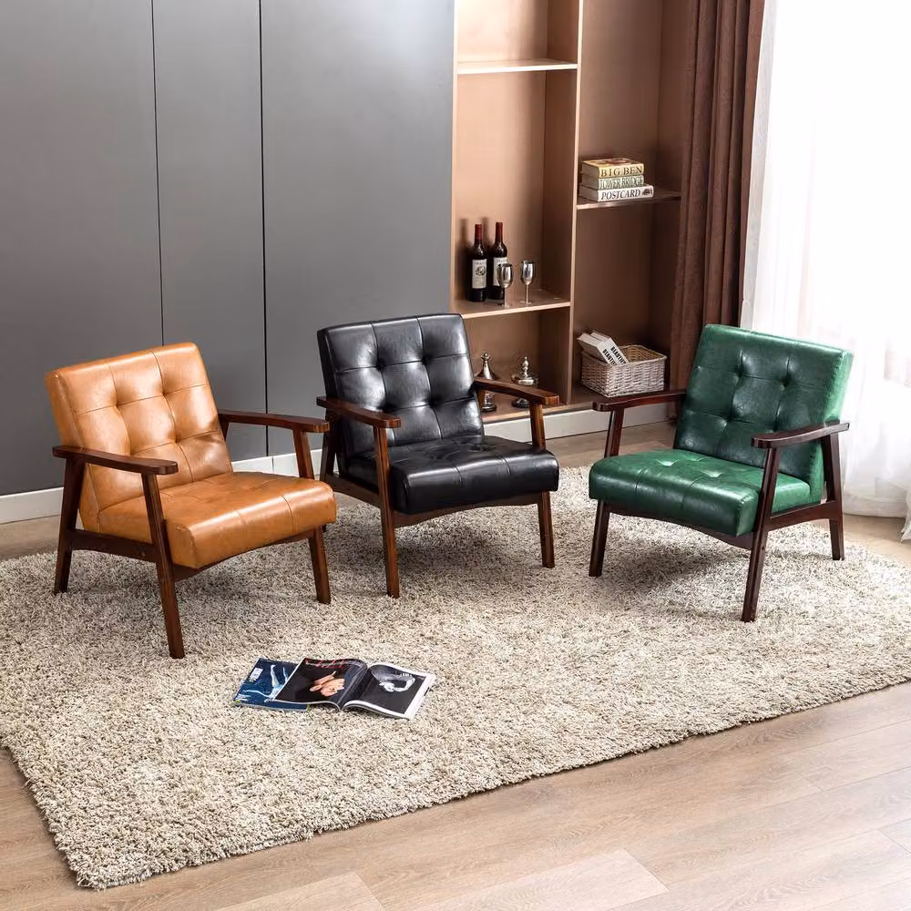 HomeMiYN Vintage Faux Leather Armchair with Solid Wood Legs in Burnt Orange – 7