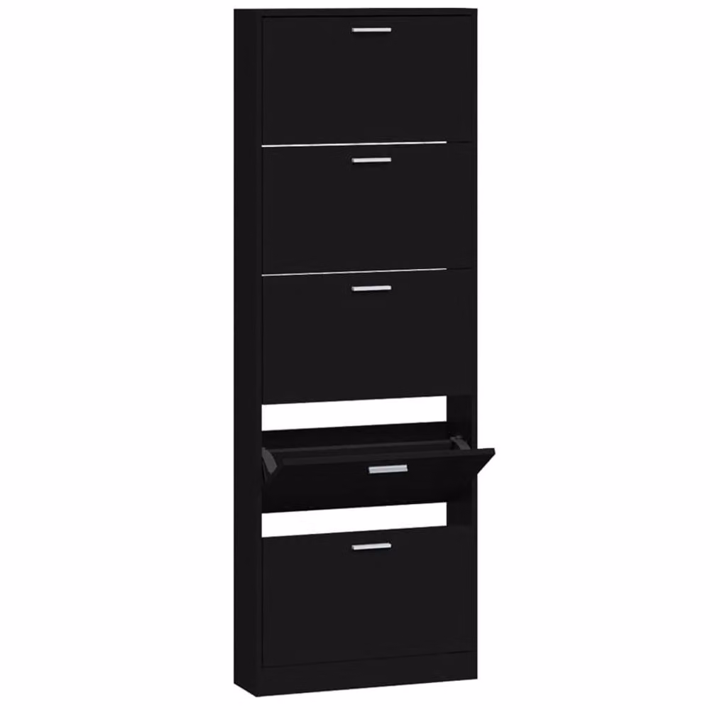 Berkfield Home Modern Black Shoe Cabinet with Tilting Compartments and Internal Drawers, W/D/H: 59 x 17 x 169 cm – 2