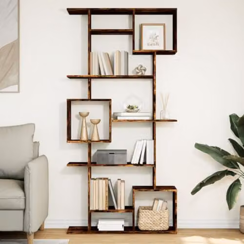 vidaXL Smoked Oak Bookcase and Room Divider with 9 Compartments in Brown – 2