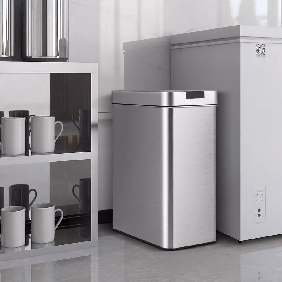 Costway Slim Automatic Sensor Kitchen Trash Can with Wing Lids, 50L, Silver Stainless Steel – 3