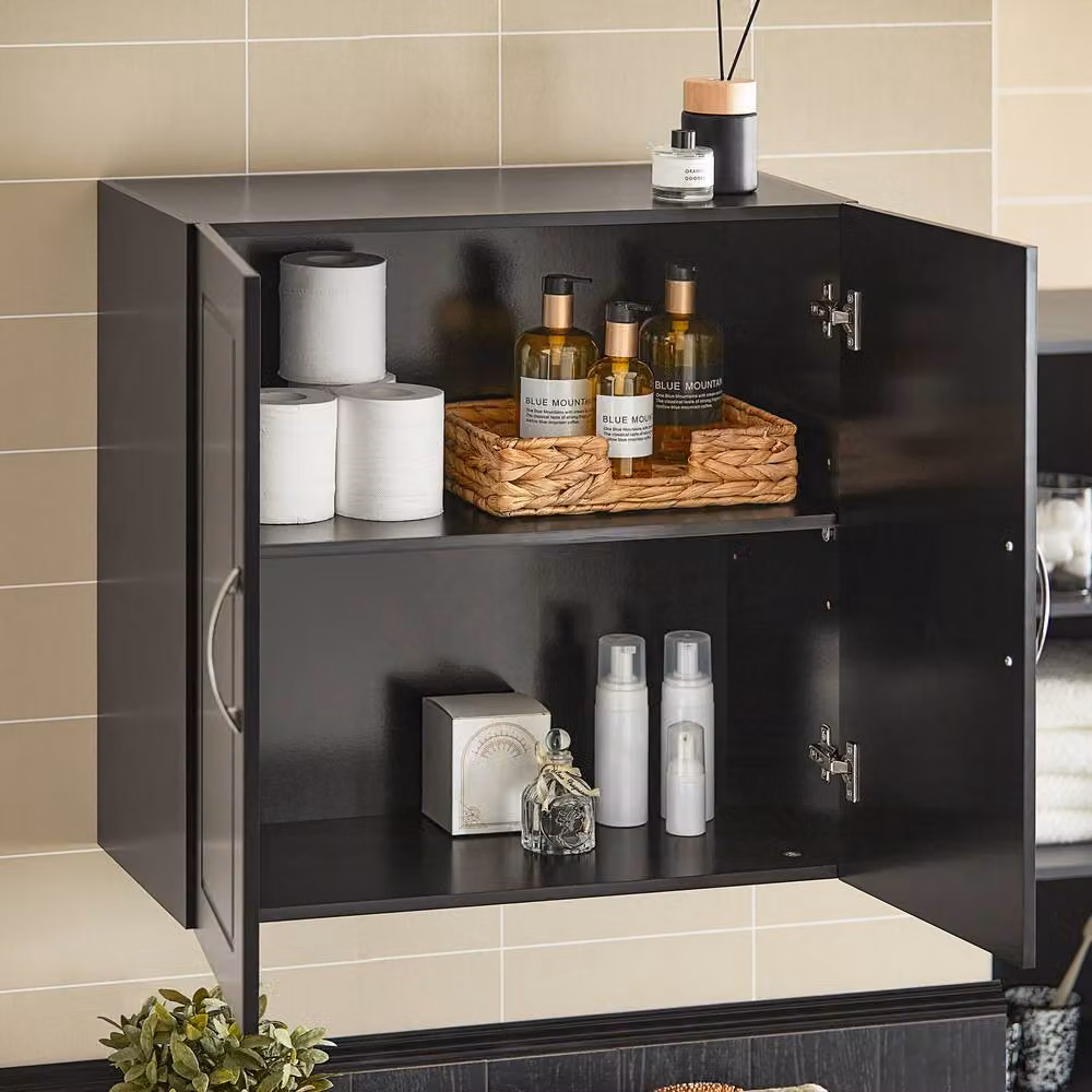 SoBuy Black Wall-Mounted Storage Cabinet with Hinged Doors and Internal Shelves, W: 60 cm, D: 30 cm, H: 60 cm – 3