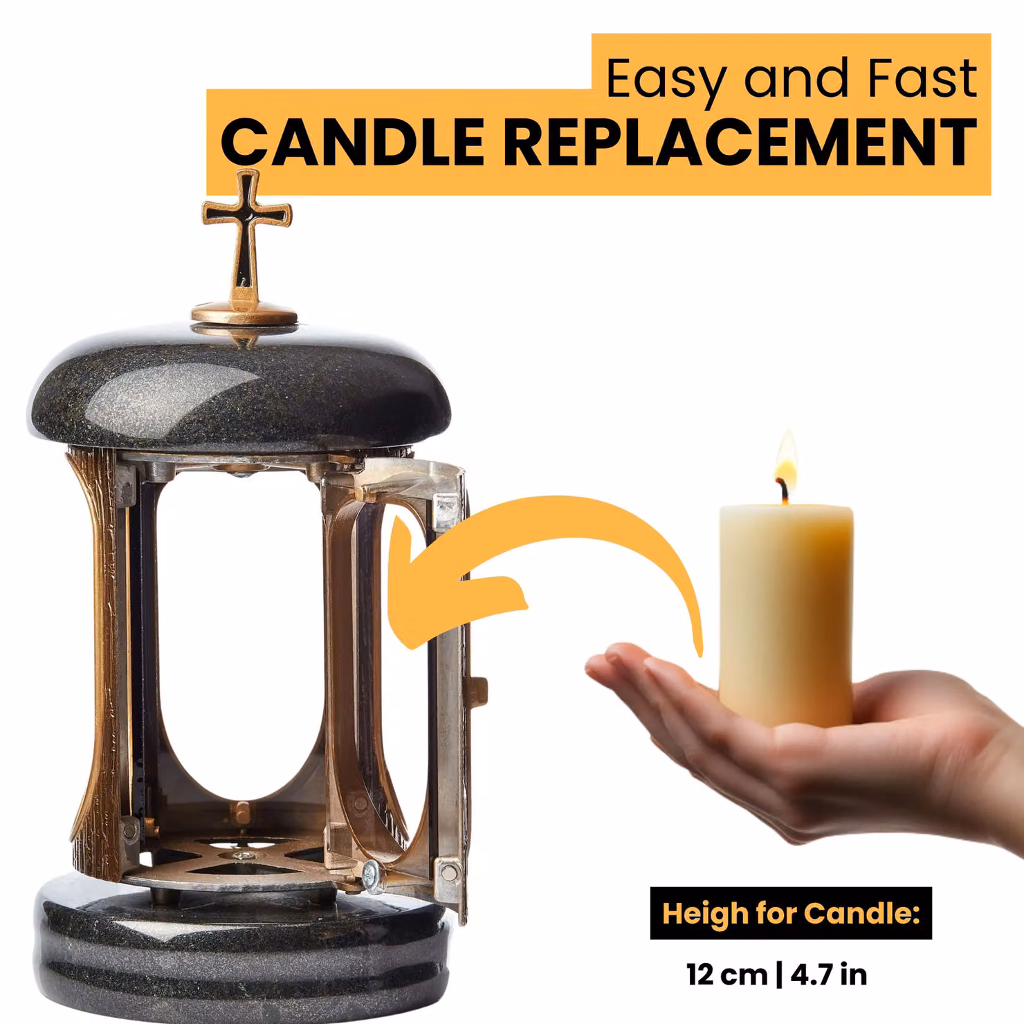 Novecrafto Large Gold Granite Memorial Lantern for Cemetery and Grave Ornaments – 8