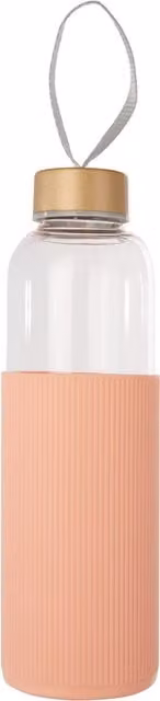 Orsina Mimo Glass Bottle with Peach Pink Silicone Sleeve in Transparent and Silver