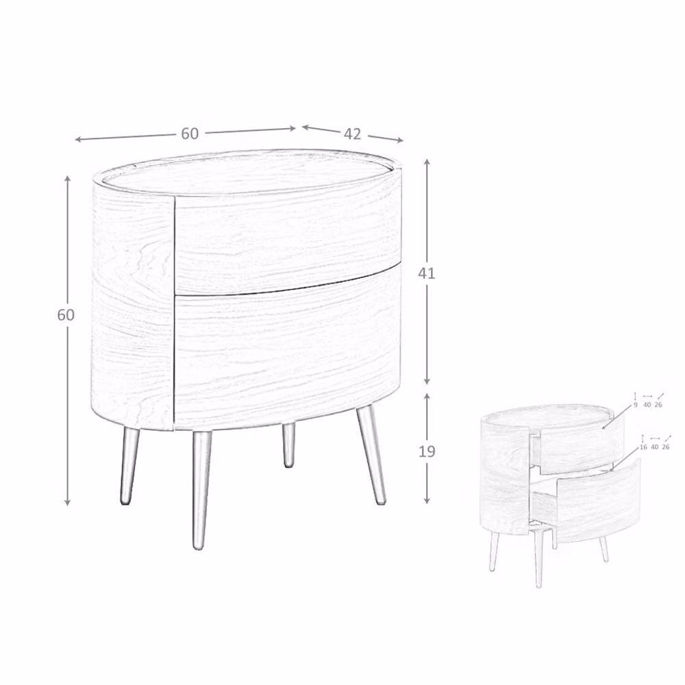 Angel Cerda Walnut Bedside Table in Brown with Black Steel Legs, W: 60 cm, D: 42 cm, H: 60 cm – 6