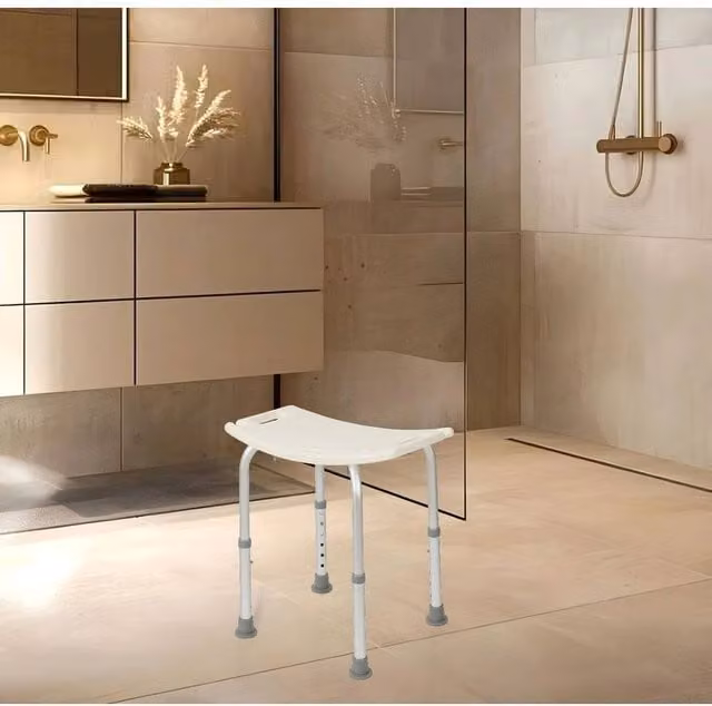 EONLION Padded Shower Chair with Height Adjustable Non-Slip Legs in White – 1