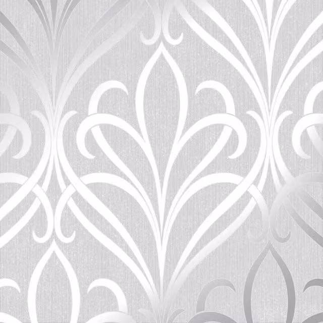 I Love Wallpaper Camden Damask Wallpaper Sample in Grey and Silver