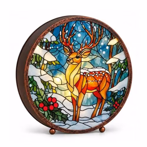 Samuel Alexander Multicolour Stained Glass Light Up Stag Christmas Tabletop Decoration, Height: 25 cm – 3