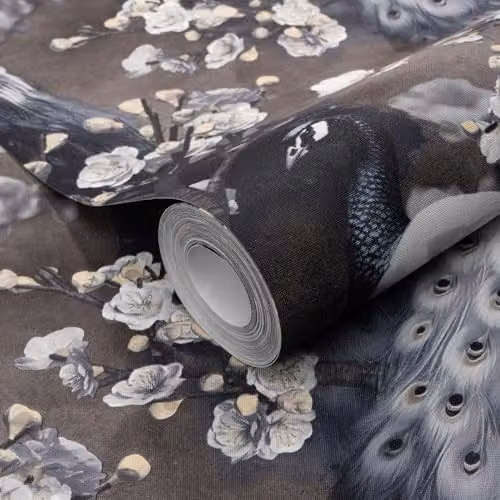 Erismann Abode Play of Light Peacock Black Art Nouveau Wallpaper with Animal Pattern in Brown, Grey and Black – 2