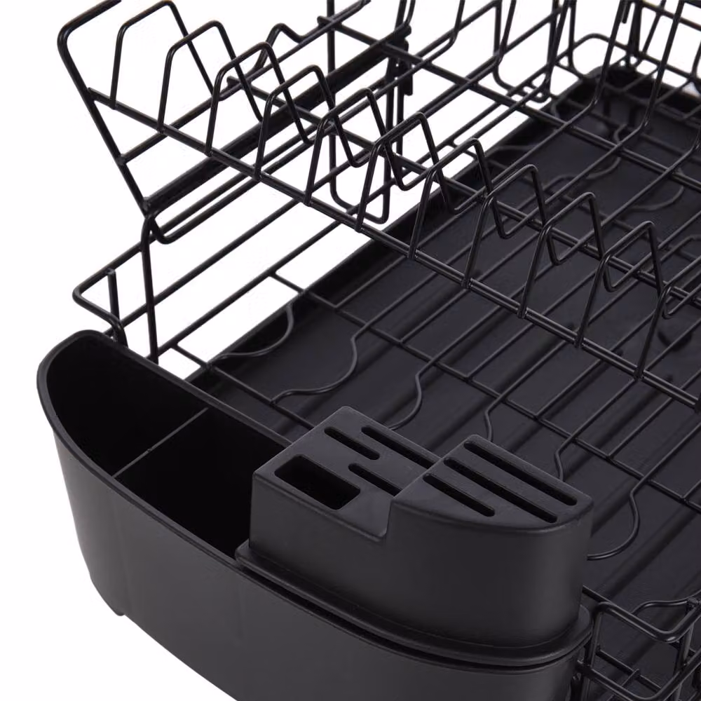 Garden Sanctuary Multifunctional 2 Tier Detachable Dish Drainer Rack in Black with Cutlery and Cup Holders – 3