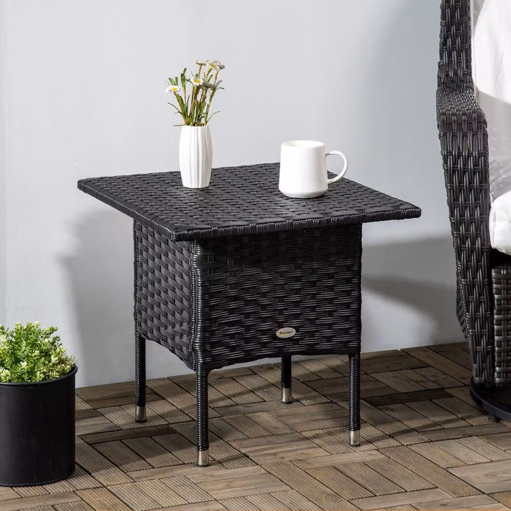 ERGOVEXA Black Rattan Side Table with Matt Metal Frame – 3
