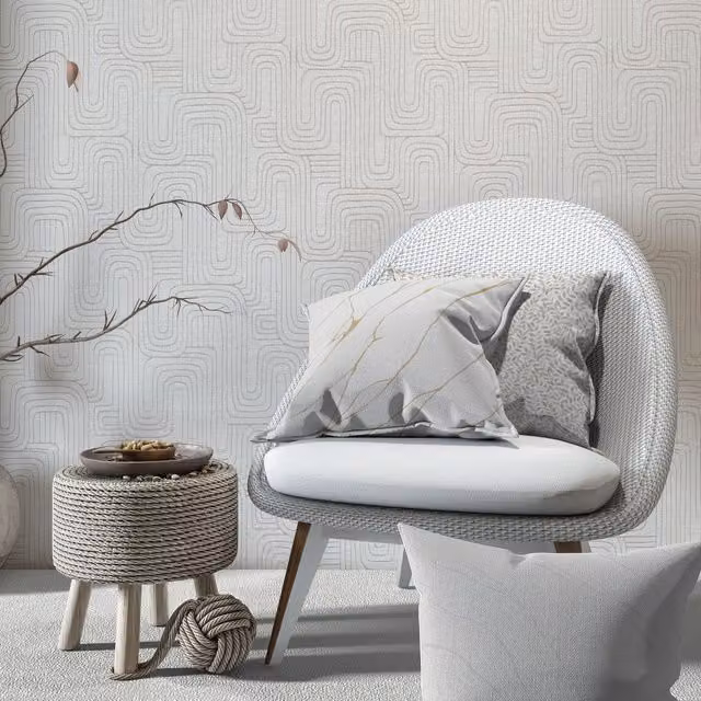 Erismann Rondo Linear Geometric Abstract Vinyl Wallpaper in White with Gloss Finish