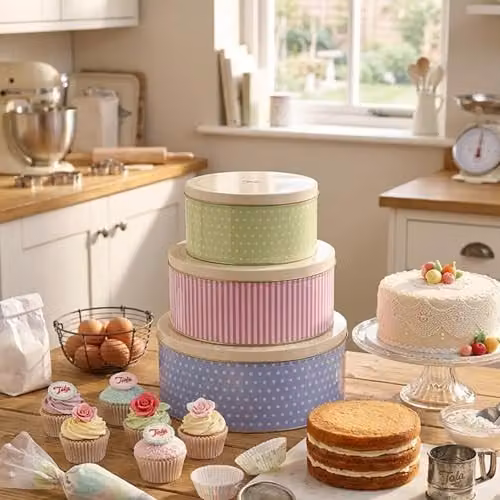 Tala Retro Design Round Cake Tins Set of 3, Multicolour – 3