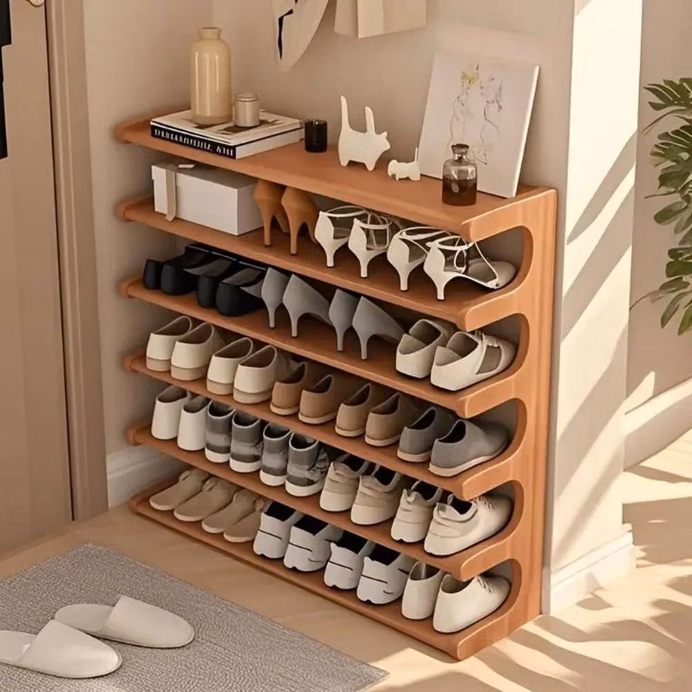 KORVIXA 6 Tier Brown Bamboo Wooden Shoe Rack, Width: 100 cm – 3