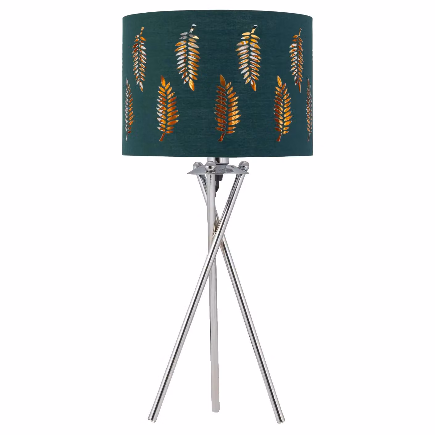 First Choice Lighting Set of 2 Silver Tripod Table Lamps with Dark Green Fern Cut Out Fabric Shades – 2