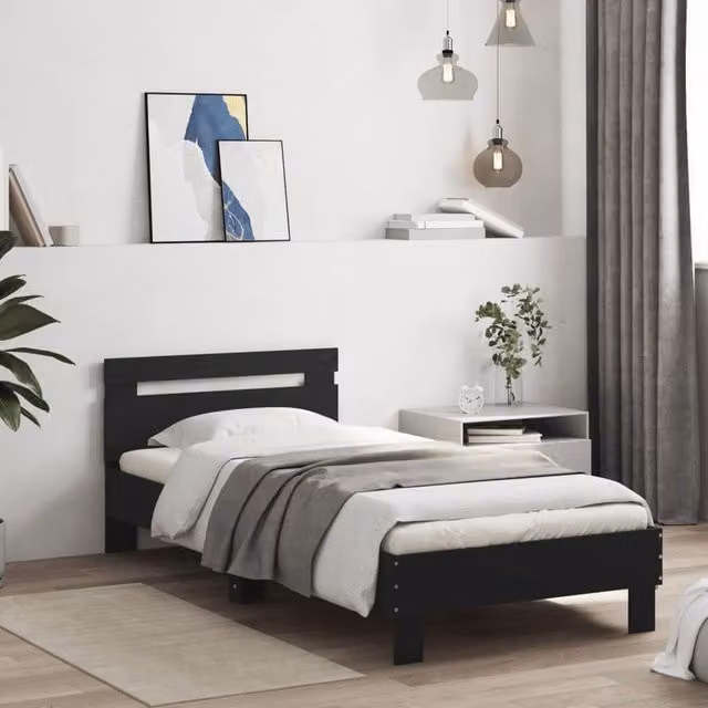 Berkfield Home Modern Bed Frame with Headboard in Black, W/D/H: 90 x 200 cm