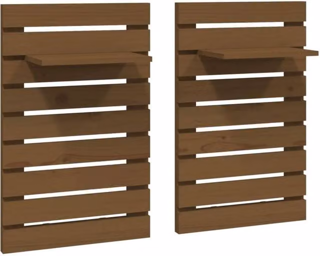 Berkfield Home Set of 2 Wall-mounted Bedside Shelves in Honey Brown Solid Pine Wood – 1