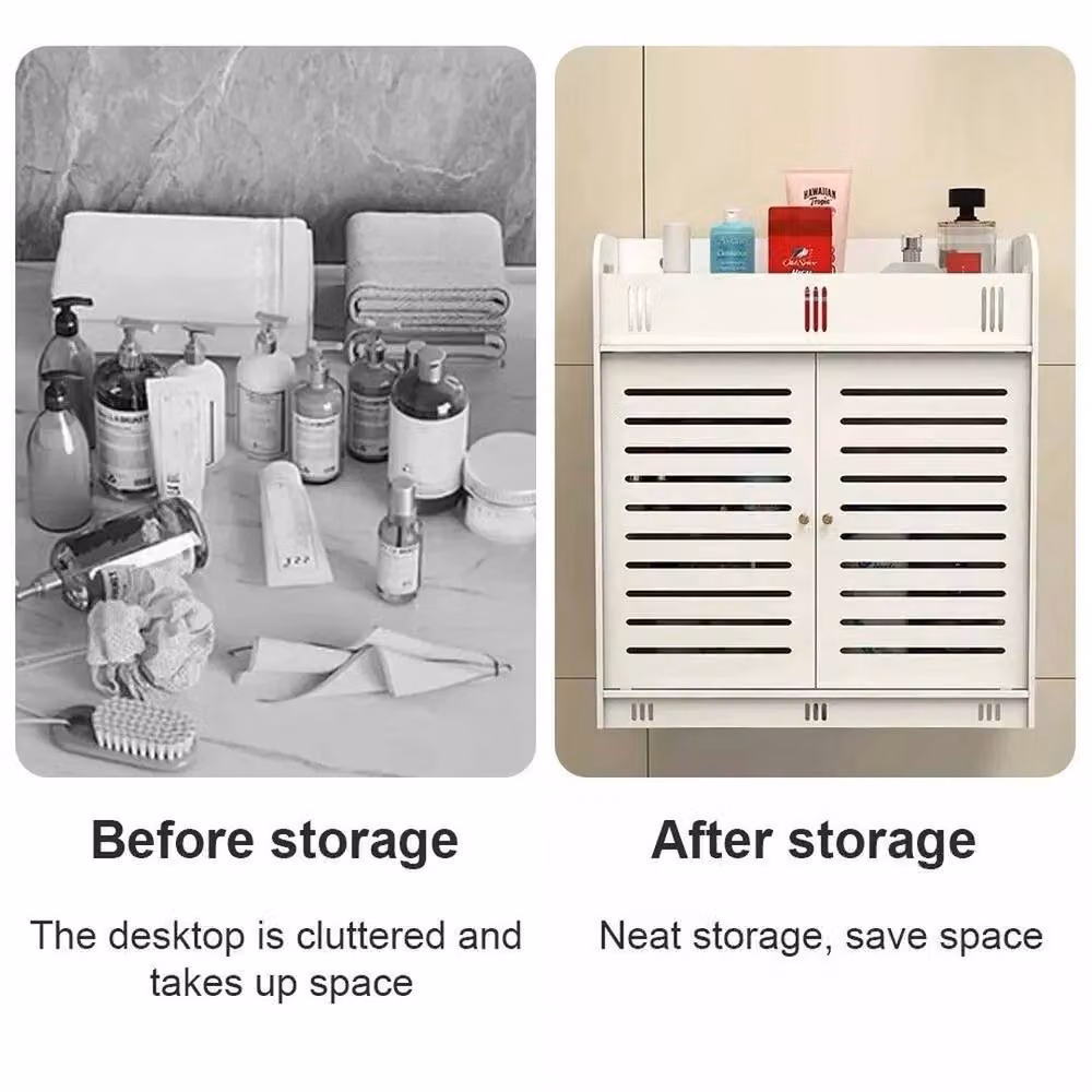SPETLEK White Small Floating Wall Mounted Bathroom Cabinet with Hinged Doors and Internal Shelves – 2