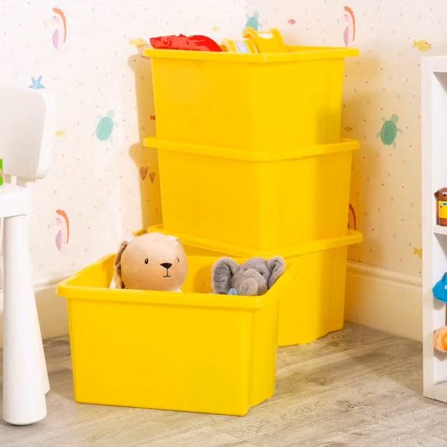 Wham Set of 4 Stackable and Solid Plastic Store Boxes, Yellow, 35l