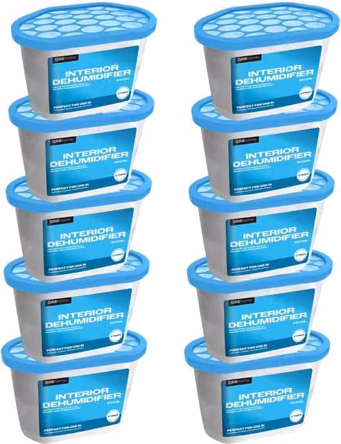 Gr8 Home Pack of 10 Disposable Dehumidifiers, 500ml, Blue and Transparent – 5