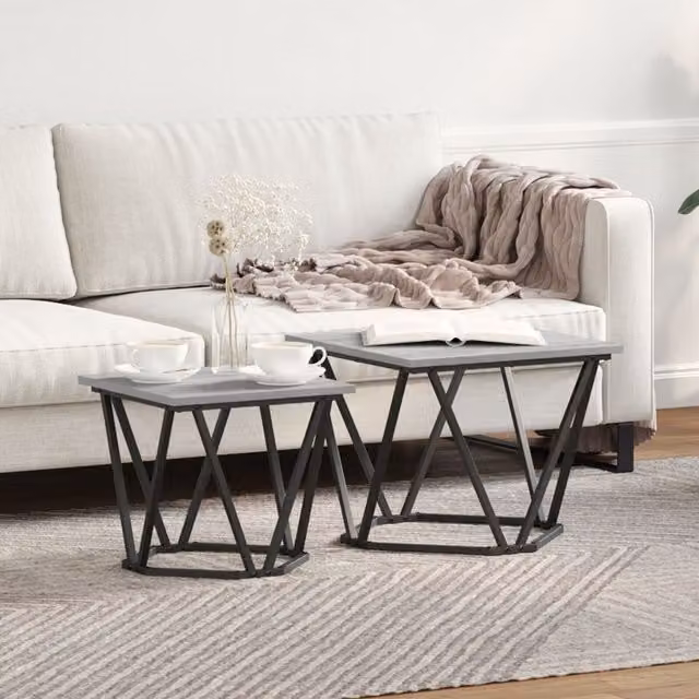 Berkfield Home Grey Sonoma Nested Coffee Tables with Metal X-Frame and Engineered Wood Tops