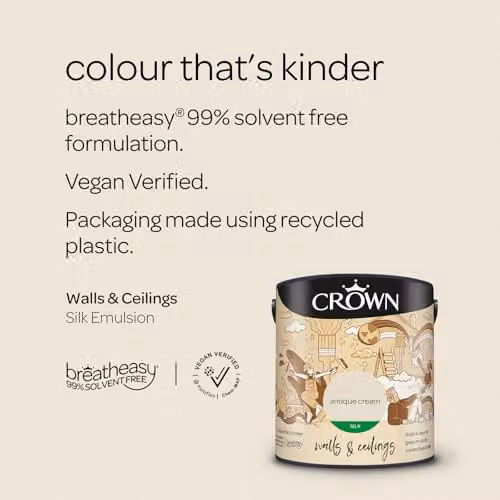 Crown Walls & Ceilings Silk Emulsion Paint, Cream/Beige, 2.5L – 2