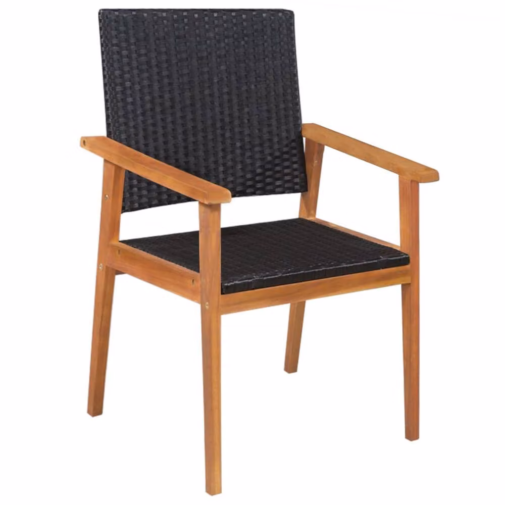 Berkfield Home 5 Piece Poly Rattan Outdoor Dining Set in Black and Brown with Acacia Wood – 2