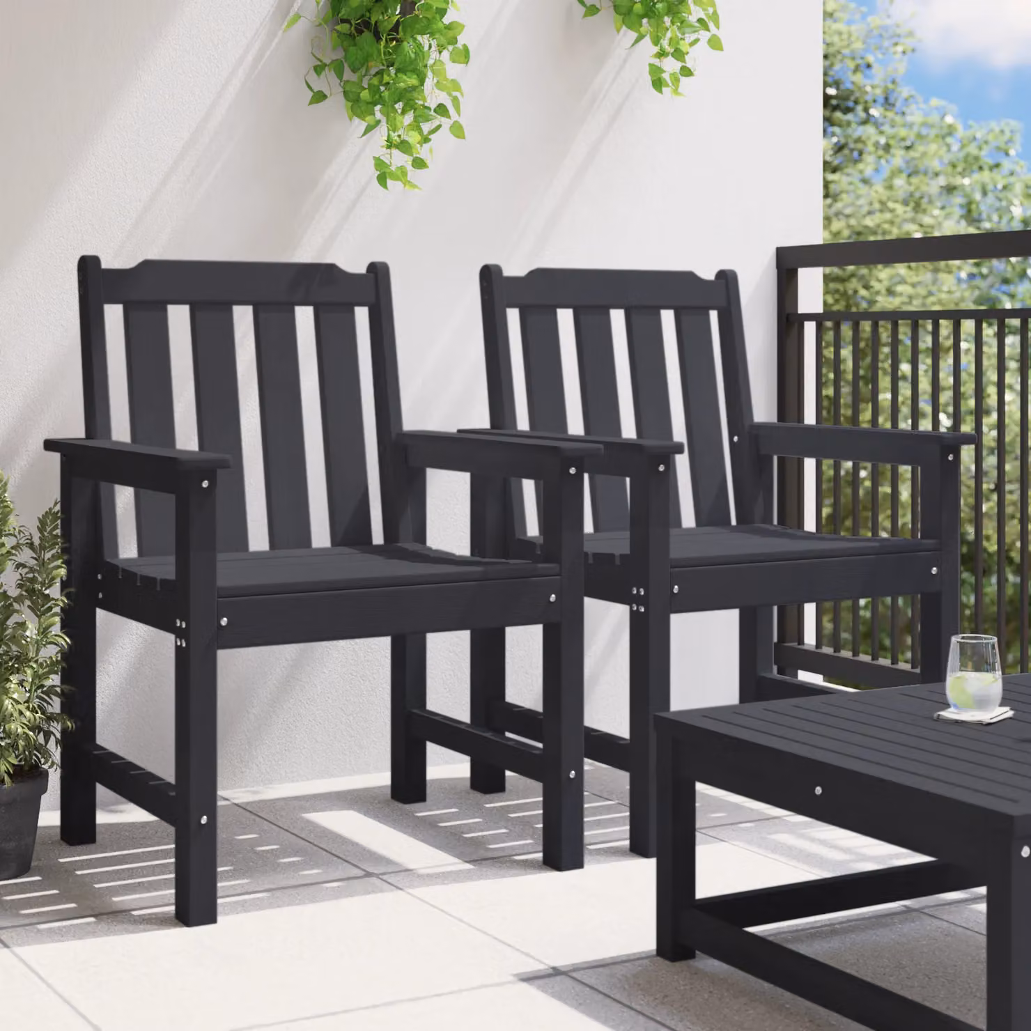 Berkfield Home Set of 2 Modern Black HDPE Garden Dining Chairs – 3