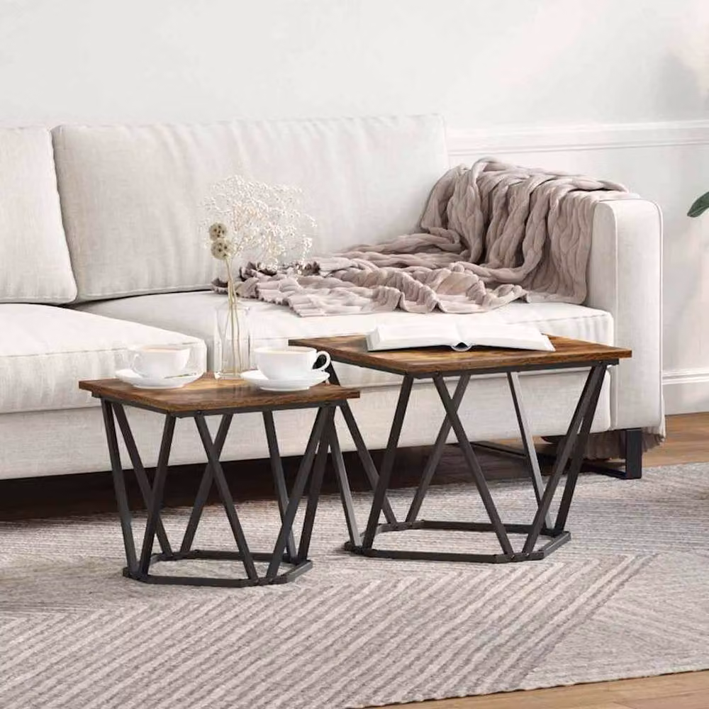 Berkfield Home 2 Piece Smoked Oak Side Table Set in Brown – 2