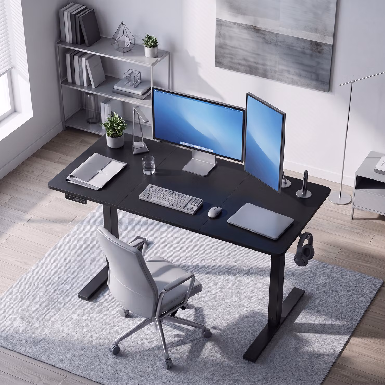 HOMCOM Height Adjustable Standing Desk with Memory Control and LED Display, Black – 8