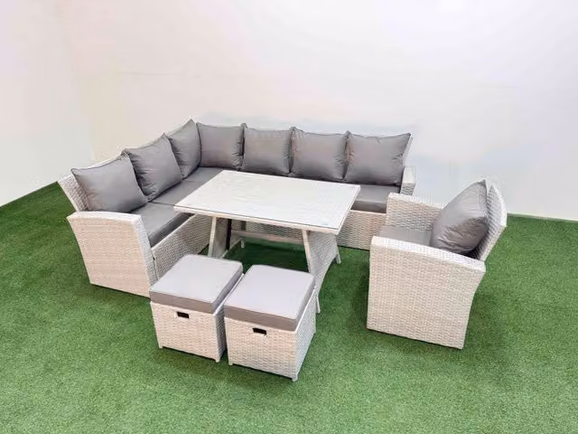 Fimous 9 Seater Outdoor Rattan Furniture Set with Armchairs in Light Grey