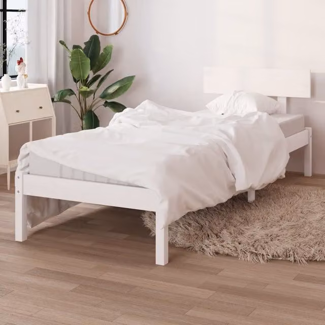 Berkfield Home White Solid Wood Pine Bed Frame W: 90 cm, L: 200 cm – 1