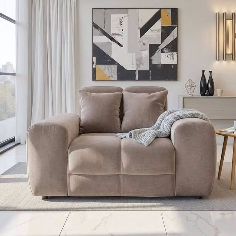 Furnishings For Less UK Jenson Beige Plush Velvet Armchair with Deep Seat and Thick Boxed Arms