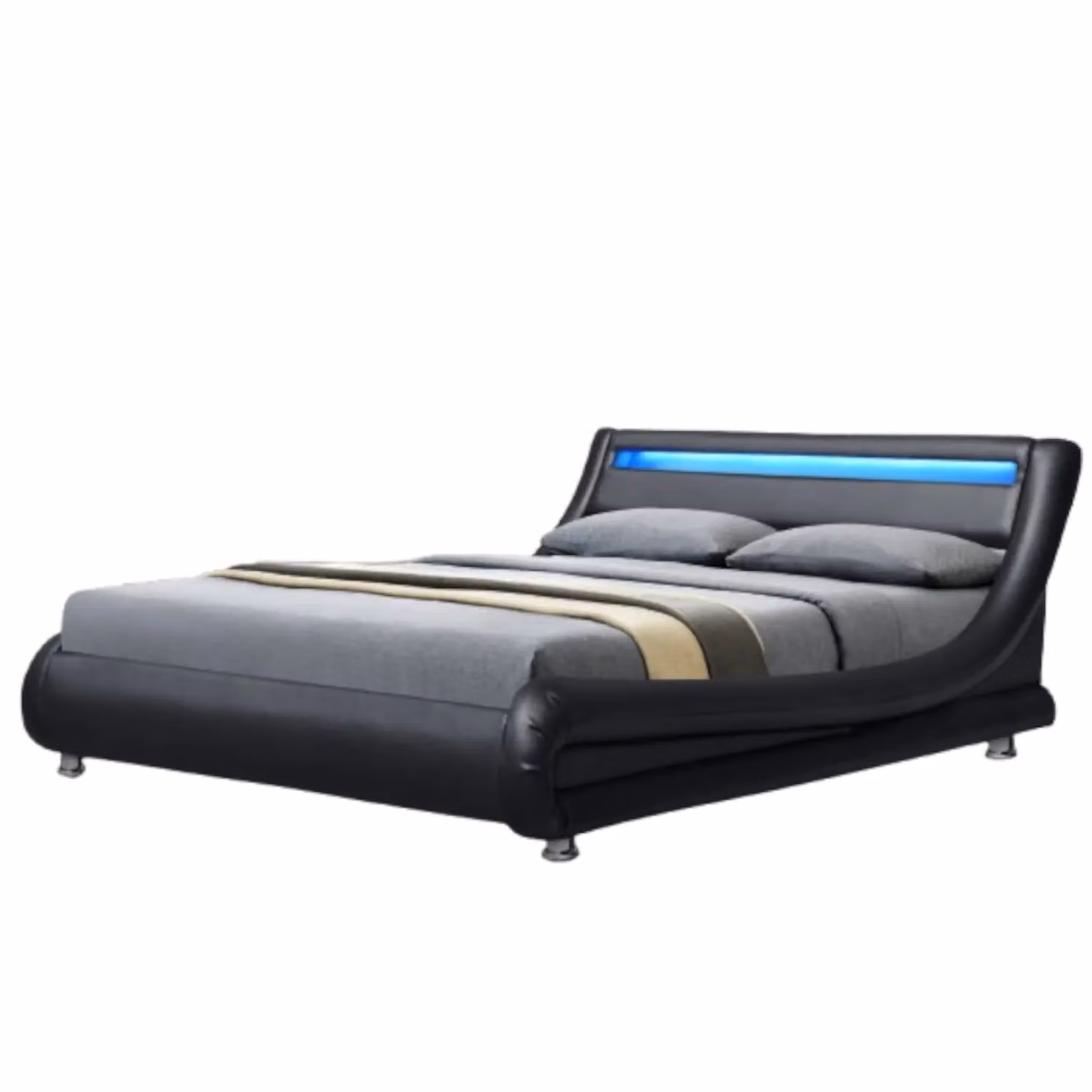 Comfy Living Ltd Italian Style Faux Leather Bedframe with LED Under-Bed Lighting in Black, King Size (180 x 200 cm) – 2