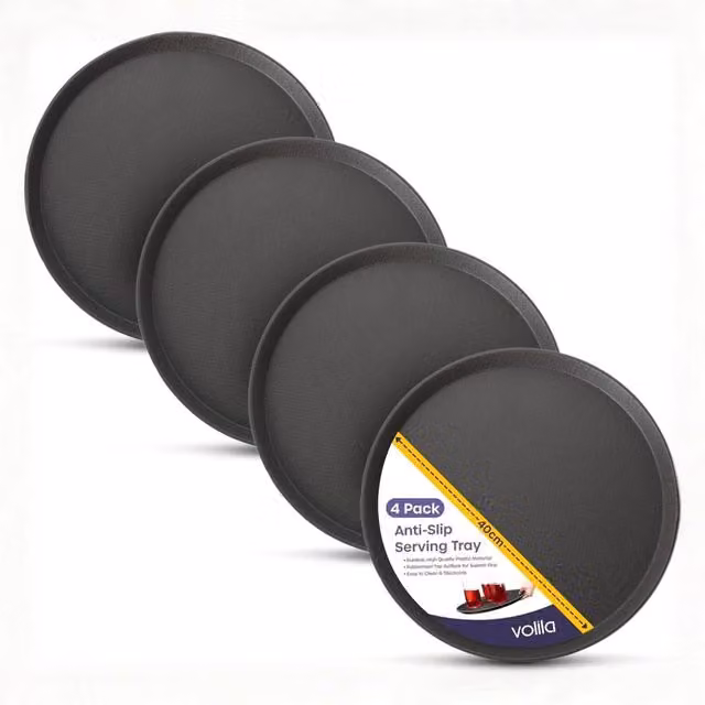 Volila Black Round Non-Slip Melamine Tray, Diameter: 40 cm