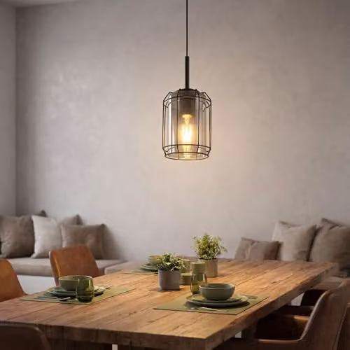 Globo Lighting Kammi 15559H Pendant Light, Black Matte Metal with Smoke Glass, H 120 cm x W 13 cm x D 13 cm – 2