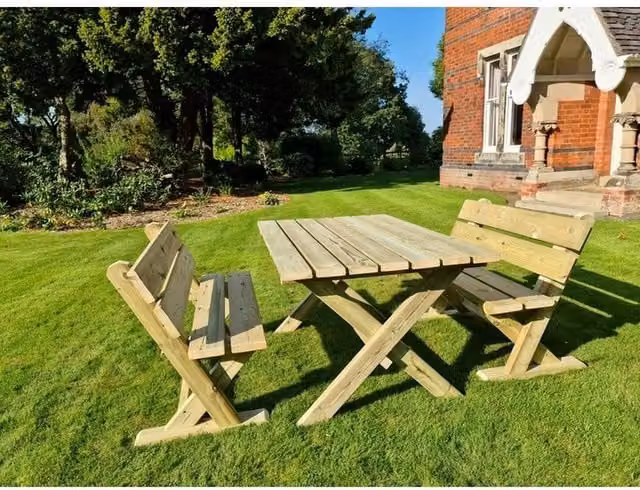Churnet Valley Garden Furniture Ltd Ashcombe 4-Seater Table Set with 2 Benches, Brown, W: 93 cm, D: 120 cm, H: 77 cm – 1