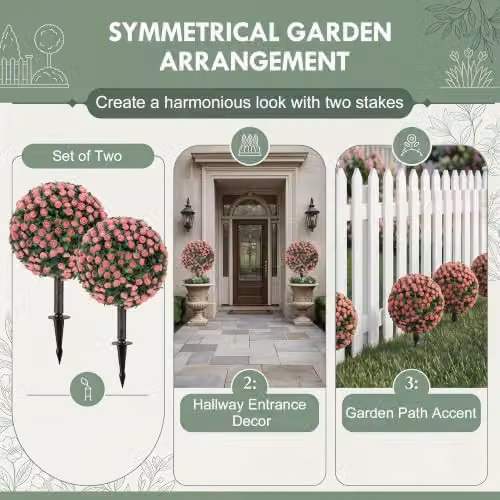 HOMCOM Set of 2 Pink Artificial Rose Topiary Trees, UV-Resistant Round Floral Plants, Height: 55 cm, Width: 30 cm, Depth: 30 cm – 4