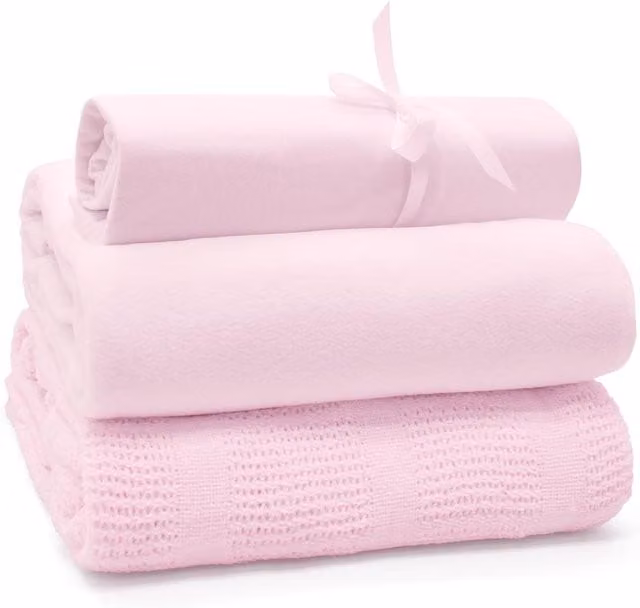 My Little World 3 Piece Pink Cot Bedding Starter Set with 2 Fitted Sheets and 1 Blanket