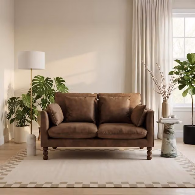 Furniturebox UK Monroe 2 Seater Faux Leather Sofa in Brown