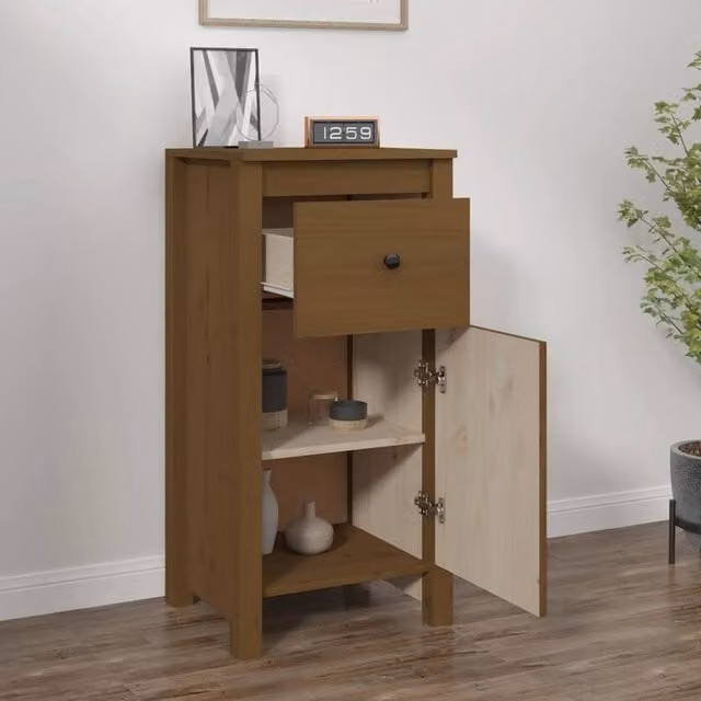 Berkfield Home Solid Wood Pine Sideboard in Honey Brown, W/D/H: 40 x 35 x 80 cm