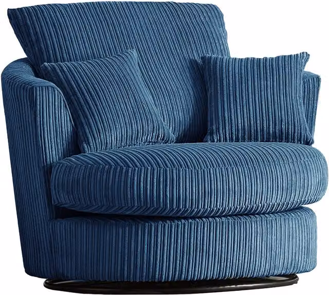 Furnishings For Less UK Luxor Blue Jumbo Cord Fabric 360 Degree Swivel Single Seater Chair, W/D/H: 80 x 80 x 110 cm – 1