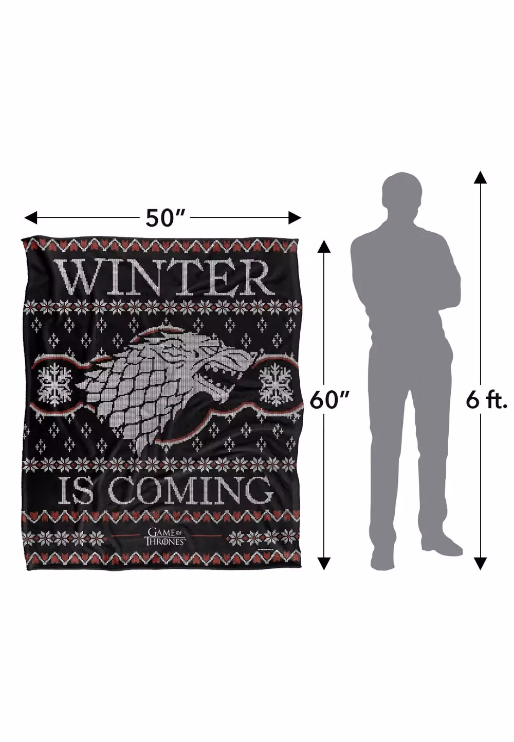LOGOVISION Game of Thrones Winter is Coming Ugly Christmas Sweater Throw Blanket, W/D/H: 152 x 127 cm, White/Multicolour – 8