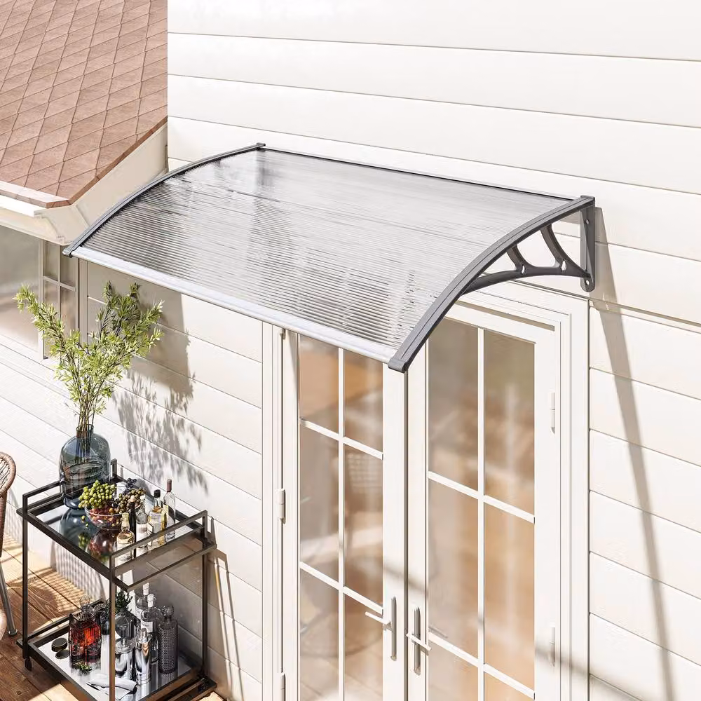 Rolipo Grey Aluminium Wall-Mounted Front Door Canopy Awning Rain Shelter W: 110 cm, D: 60 cm – 2