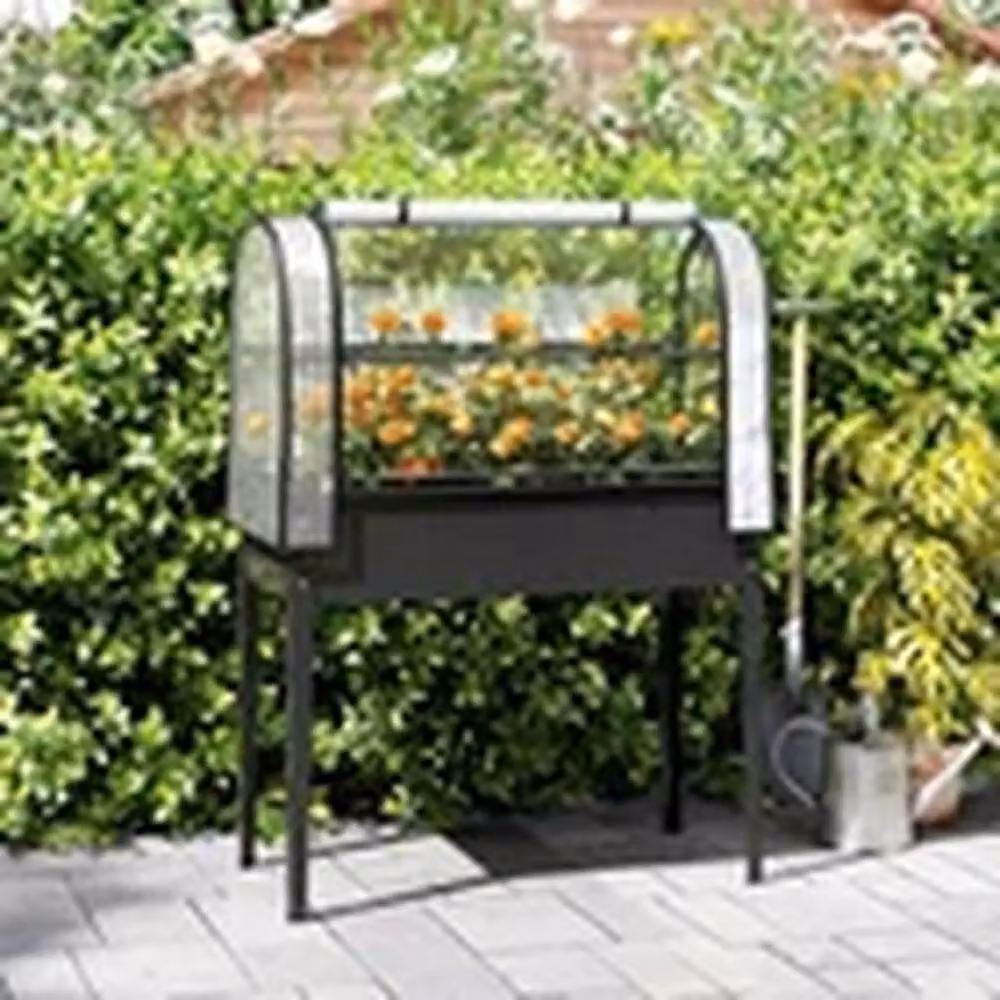 EONLION Metal Raised Garden Bed with Flip-Up Greenhouse Planter, Black, W/D/H: 130 x 100 x 48 cm – 2