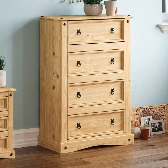 HD Designs Corona 4 Drawer Chest of Drawers in Brown Solid Wood