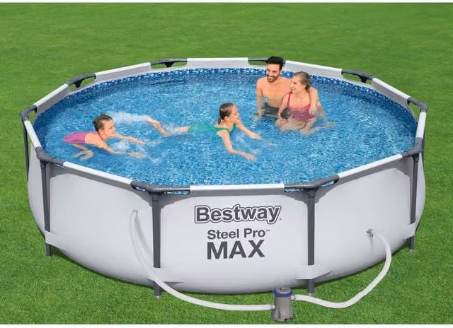 Bestway Round Steel Pro Frame Swimming Pool Set in Grey, Diameter: 305 cm