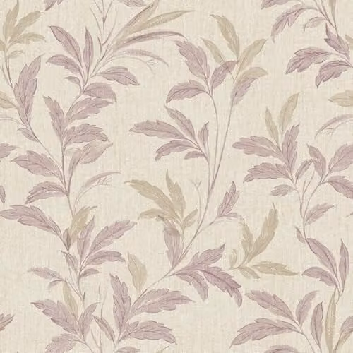 Grandeco Organic Leaf Trail Linen Textured Floral Wallpaper in Purple Heather