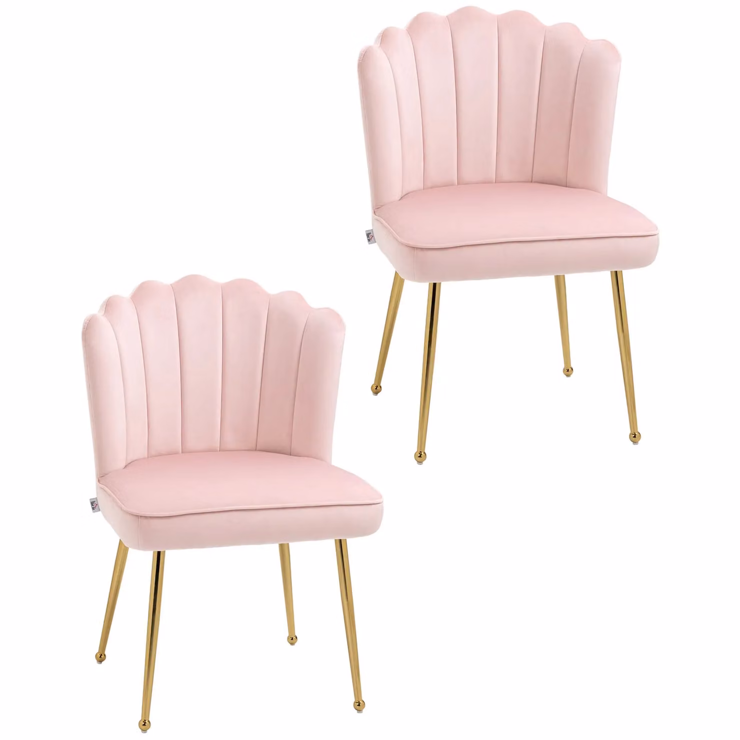 HOMCOM Set of 2 Pink Velvet Shell Accent Chairs with Gold Metal Legs – 2