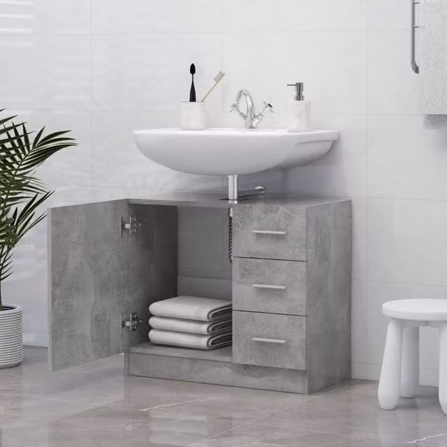 Berkfield Home Wall Mounted Bathroom Sink Cabinet in Concrete Grey, W/D/H: 63 x 30 x 54 cm