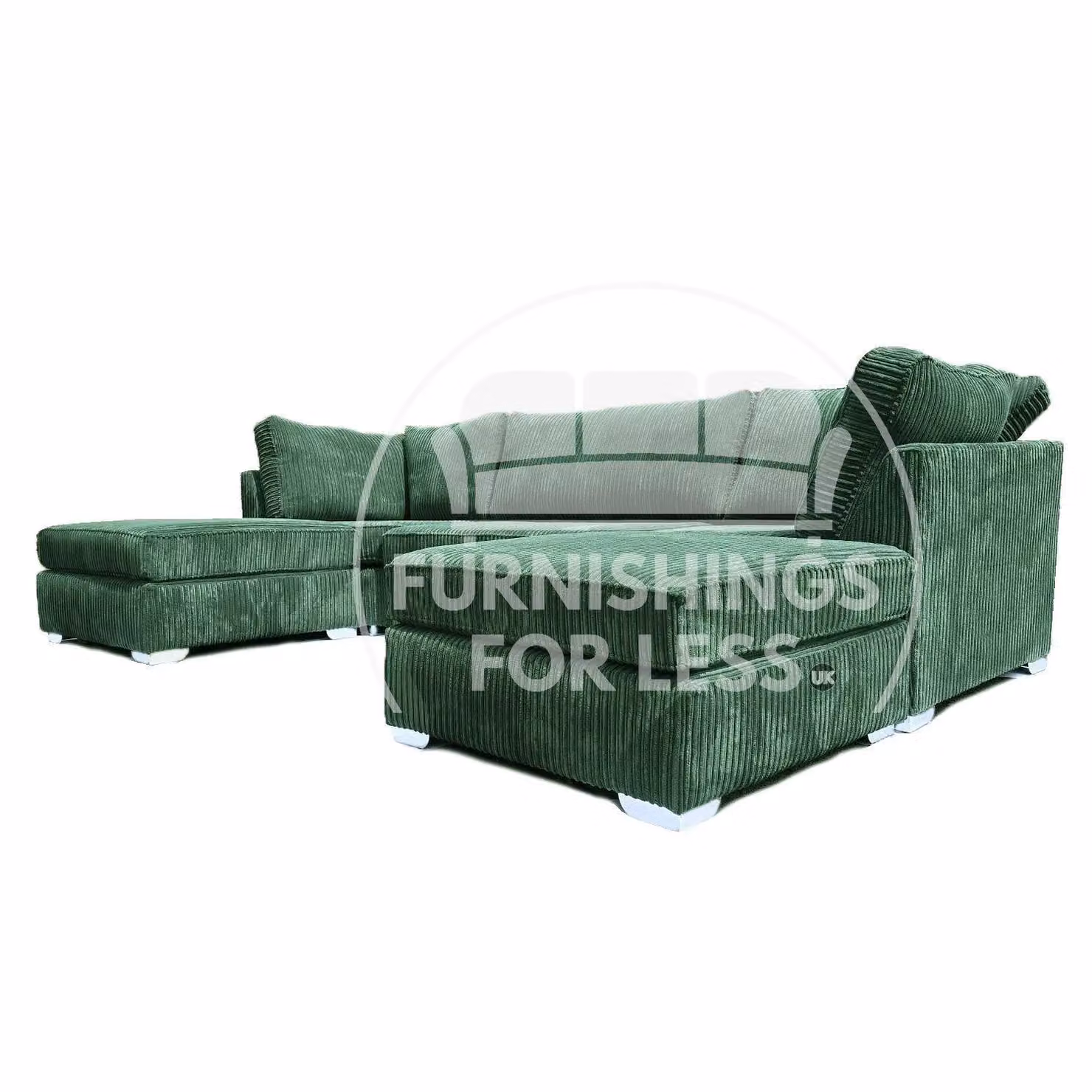 Furnishings For Less UK Bishop U-Shaped 5 Seater Large Sofa in Green Jumbo Cord Fabric with Matching Ottoman and Removable Covers – 3